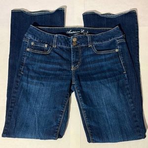 American Eagle denim jeans Artist stretch boot cut sz 10 long inseam dark wash